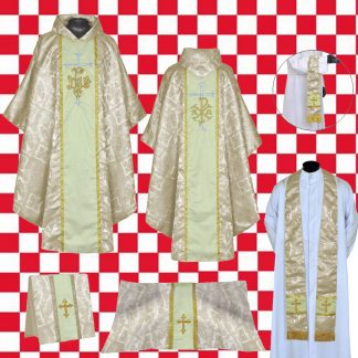 Casulla Gótica oro blanco JHS