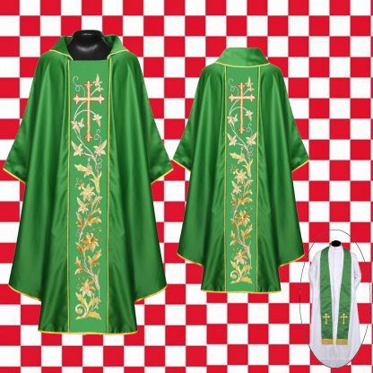 Casulla Gótica cruz flores verde