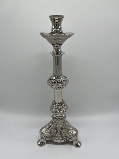 Set candelabros + Cruz altar plateado eucarístico